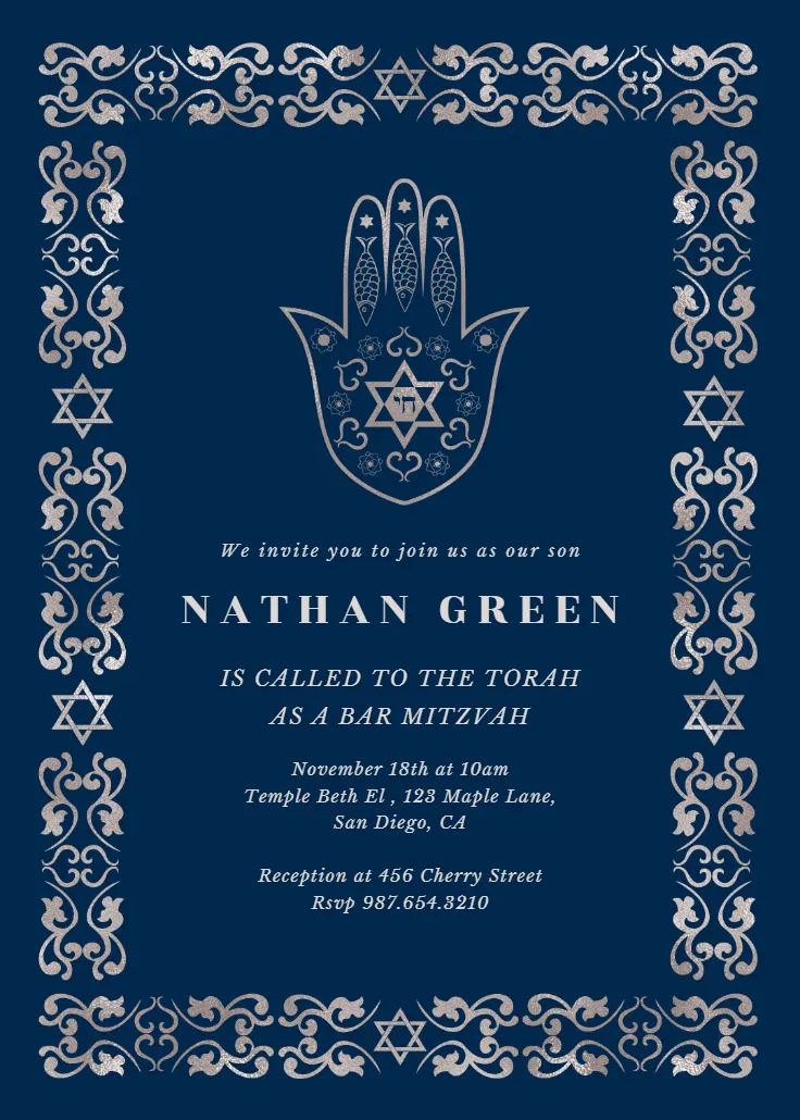 Hamsa - bar & bat mitzvah invitation